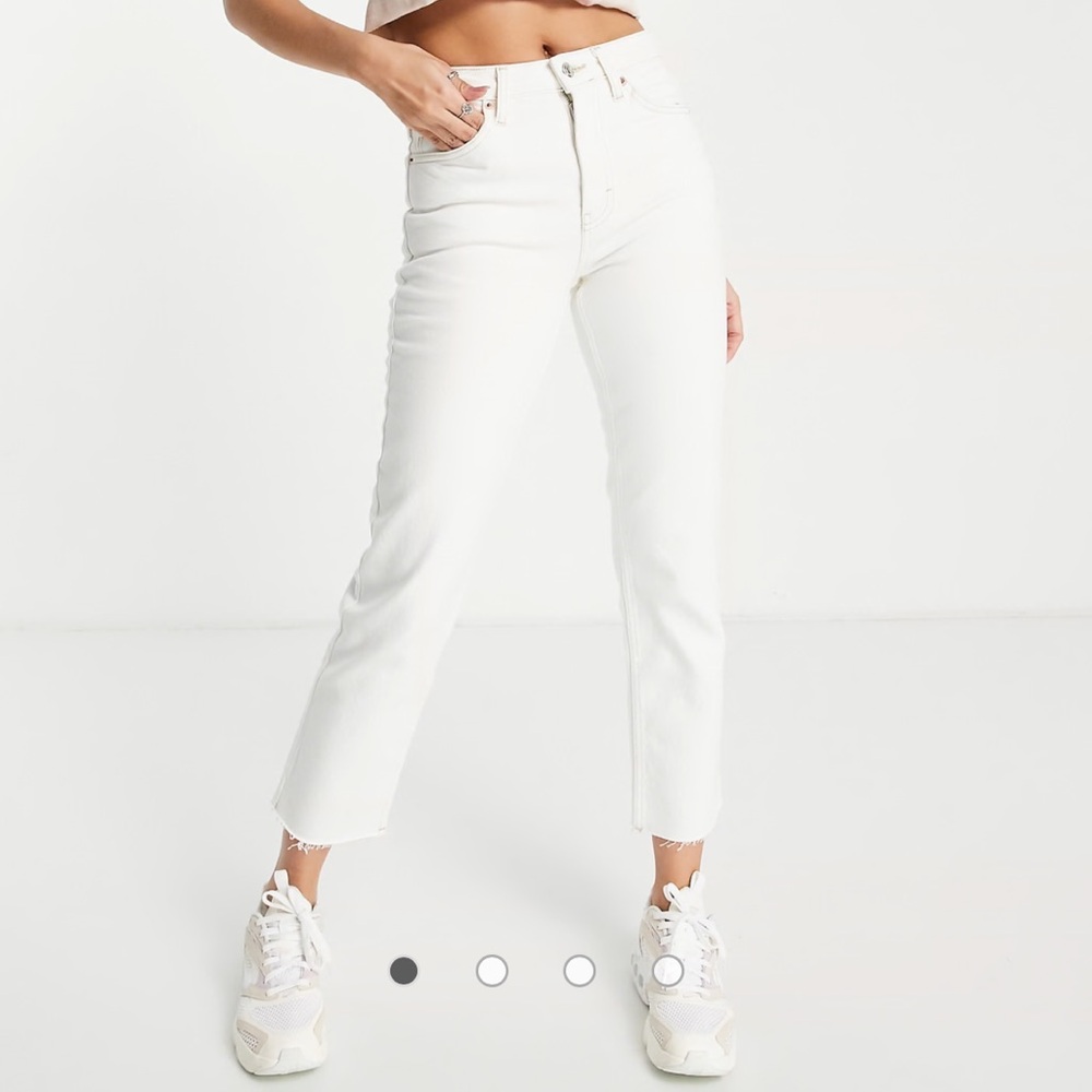 Topshop cropped mid rise with raw hems straight jeans in white